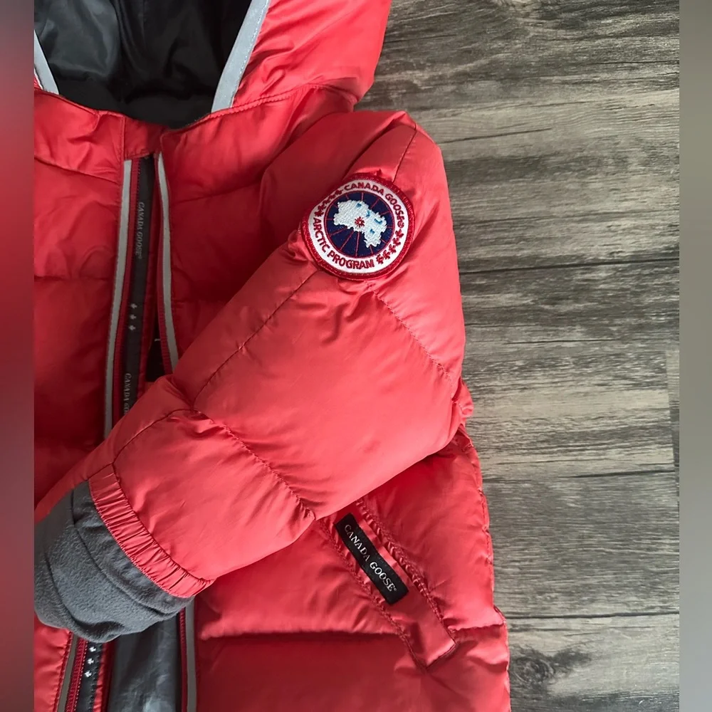 Canada Goose Kids Red Hooded Puffer with Gray Lining